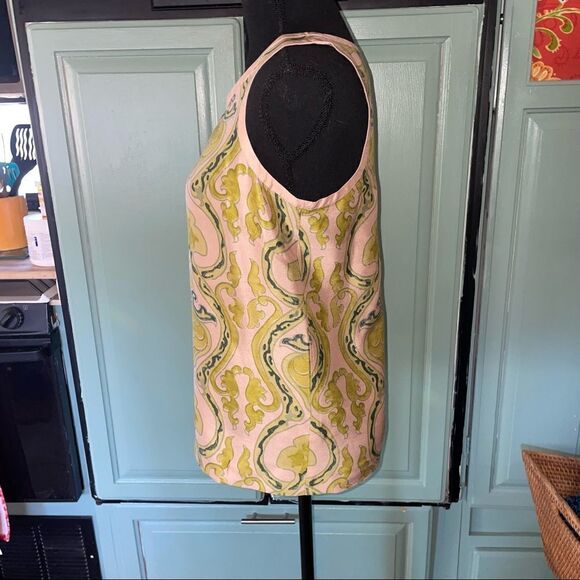 J. CREW SLEEVELESS silk top champagne, chartreuse, yellow pattern size 0 - Picture 2 of 6